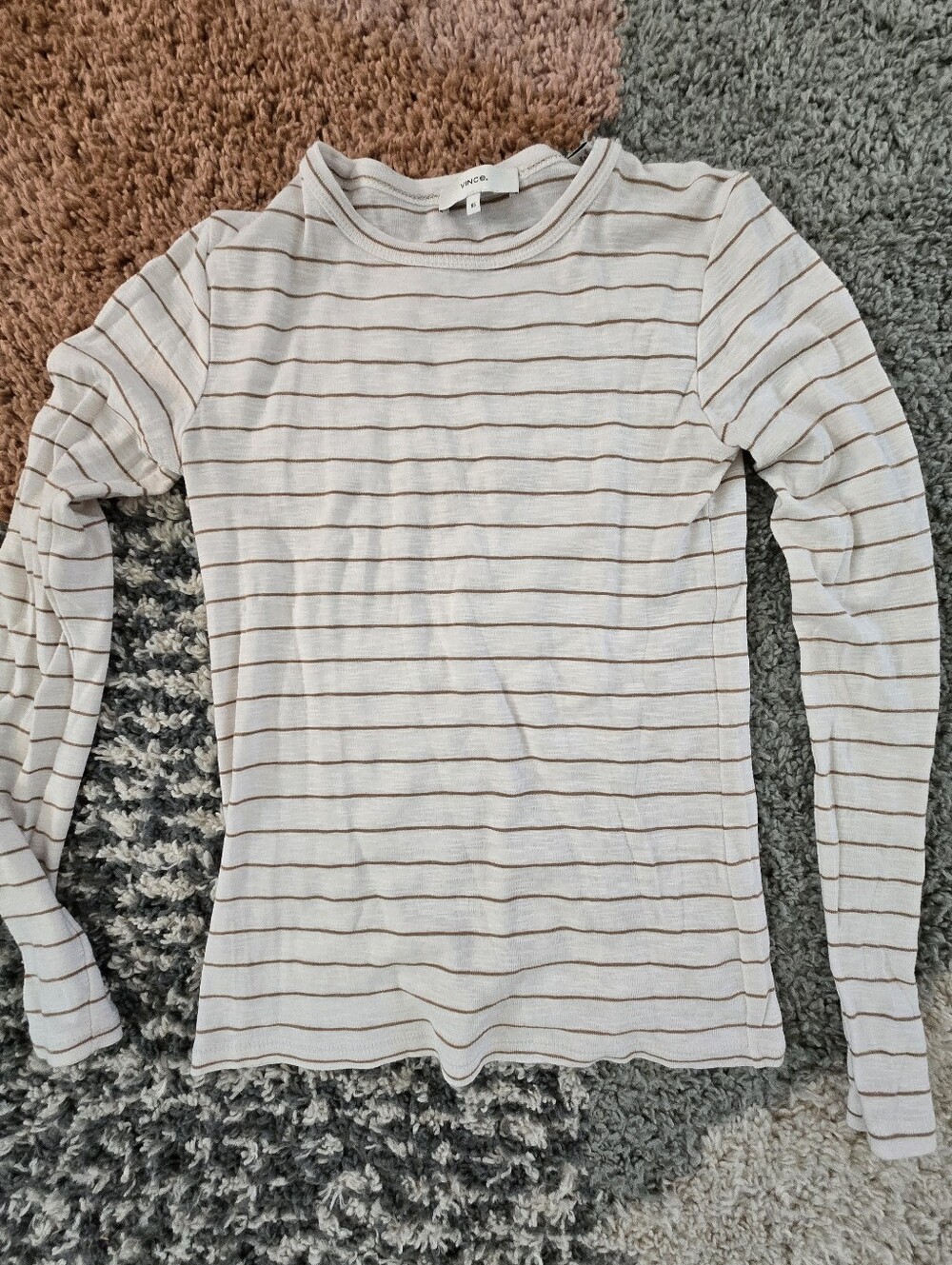 Vince Long-Sleeve Striped Tee - Cream with Brown Stripes